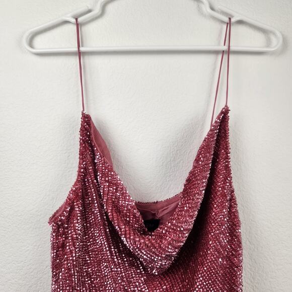 Retrofete Jill Sequin Mini Dress in Pastel Pink Size Large NWT Spaghetti Straps - Picture 4 of 11